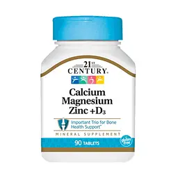 Вітаміни та мінерали 21st Century Calcium Magnesium Zinc + D3, 90 таблеток
