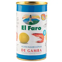 Оливки El Faro Oliva Rellena Gamba фаршировані креветками, 350 г (914389)