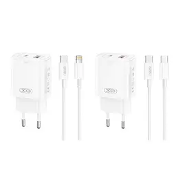 Мережевий зарядний пристрій XO L130 (EU) PD30W/QC18W (1USB-C+1USB-A) Fast charging with TYPE-C cable Білий
