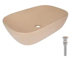 Раковина накладна Qtap Robin, Beige, прямокутна, з донним клапаном QTROB188SB49787