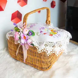 Вишита серветка на пасхальний кошик з ажурним мереживом 40х60 см №30, Kitchen Master Білий 86068 - мініатюра 4