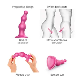 Насадка для страпону Strap-On-Me Dildo Plug Beads Framboise Metallic M - мініатюра 4