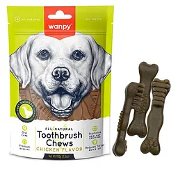 Wanpy Toothbrush Chews Chicken ВАНПІ ЗУБНА ЩІТКА жувальні ласощі зі смаком курки для собак, 100 г