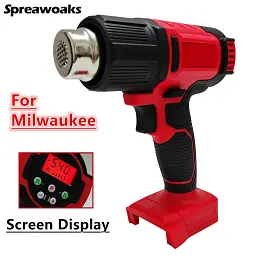 Для Milwaukee 18V Акумуляторний пістолет для гарячого повітря 60-540℃ Регульований бездротовий тепловий пістолет з 3 насадками - мініатюра 3