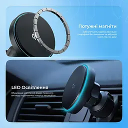 Автотримач із бездротовою зарядкою Proove Light Circle Qi2 15W Black (WHLC15010002) [167446] - мініатюра 5