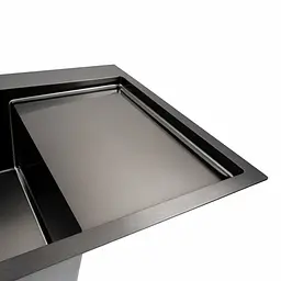 Кухонна мийка СМ 78x50 L PVD чорна Platinum Handmade (круглий сифон 3.0/0.8), Чорний - мініатюра 6