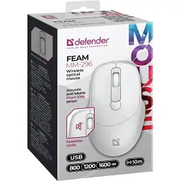 Комп'ютерна мишка Defender Feam MM-296 бездротова 4кн. до 1600 dpi безшумна біла (52297)