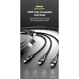 Кабель Baseus Flash Series Ⅱ 3-in-2 Cable USB+Type-C to MicroUSB+Lightning+Type-C 100W 1.2m CASS030103 Blue - мініатюра 7
