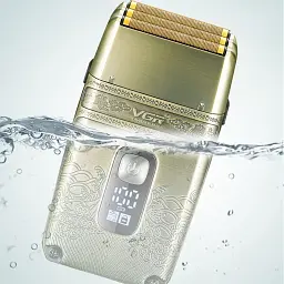 Електробритва шейвер VGR V-335 від USB, з LED-дисплеєм, Золотистий / Професійна бритва з трьома ножовими блоками - мініатюра 9