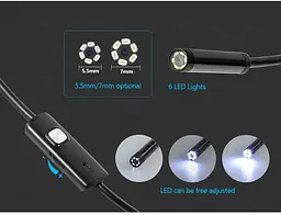 Ендоскоп водонепроникний Kerui 5м гнучка Usb камера - мініатюра 7