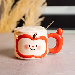 Чашка порцелянова Cute Apple 400 мл з кришкою та ложкою червоний FM-25B - мініатюра 2