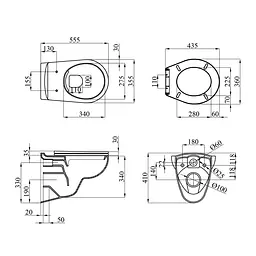 Унітаз підвісний Kroner KRP - A534UF Rimless 410x355x555 мм, сидіння Slim Duroplast / Soft-close / Quick relase, Білий - мініатюра 2