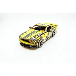 Дерев'яний 3D конструктор Muscle car GT PuzzleOk Puz-00638 162 деталі жовтий  - мініатюра 2