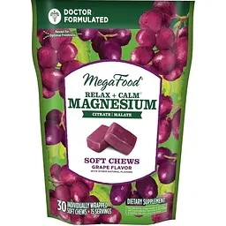 Заспокійливий магній MegaFood Relax + Calm Magnesium Soft Chews Grape 30 жувальних цукерок - мініатюра 2