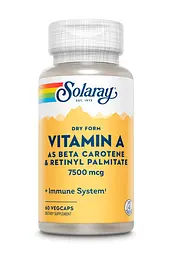 Вітаміни та мінерали Solaray Vitamin A 7600 mcg Dry Form, 60 вегакапсул