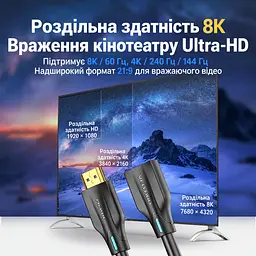 Кабель-подовжувач Vention AHBBF HDMI 2.1 8K 60 Гц 1 м чорний (AHBBF) - мініатюра 7