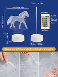 3D Нічник FULLOSUN Horse Gifts для дівчаток 16 кольорів - мініатюра 4