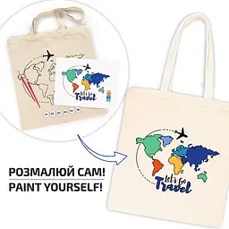 Набір, екосумка-розмальовка, „Lets go Travel“, бавовна 220 г/м2, 38х42см, ROSA Talent [CD] - мініатюра 4