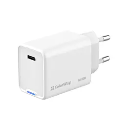 Зарядний пристрій ColorWay GaN Mini 65 Вт порт PD PPS USB-C білий (CW-CHS049PD-WT) - мініатюра 4