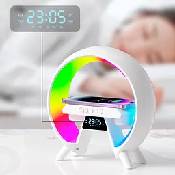 Акумуляторний нічник XM-X63 RGB з годинником, бездротовою зарядкою та Bluetooth колонкою (Білий) - мініатюра 8