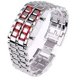 Годинник-браслет Led Watch Iron Samurai Сріблястий з червоними світлодіодами (IBW012SR)