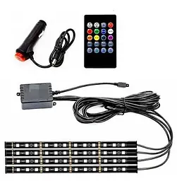 LED Підсвічування Салон неоновий 12V 22x4см RGB5050 (Пульт Прикурювання USB) 4 шт.