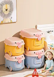 Багатофункціональний ящик для зберігання іграшок Poppet Свинка Йеллоу  на колесах великий (PP-002Y-L) - мініатюра 6