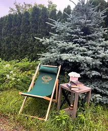 Розкладне дерев’яне крісло шезлонг з тканиною, для дачі, пляжу чи кафе - мініатюра 4