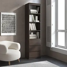 Пенал для книг Vays R-25, з відкритими полицями та шухлядами, без ручок, ЛДСП, 50×40×211 см - для вітальні, спальні, офісу - мініатюра 7