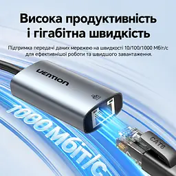 Мережевий Ethernet-адаптер Vention зовнішня мережева карта з USB-C або USB-A на RJ45 10/100/1000 Мбіт/с без встановлення драйверів у macOS та Windows 8–11 зі світлодіодними індикаторами мережі для Nintendo Switch через USB-порт док-станції із вбудованим кабелем 0,15 м сірий (CFQHB) - мініатюра 5