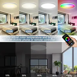 Світлодіодний стельовий світильник із димінгом, 24 Вт 2400 LM Smart RGB світлодіодний стельовий світильник, IP44 лампа - мініатюра 5