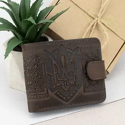 Подарунковий чоловічий набір №85: портмоне + обкладинка на паспорт (коричневий) - мініатюра 6