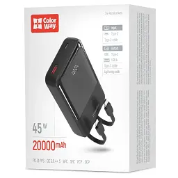 Батарея універсальна ColorWay 20 000 mAh DigiPower PD/45W, QC/4.0, Black (CW-PB200LP04BK) - мініатюра 5