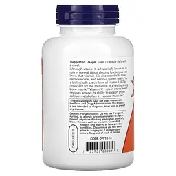Вітаміни та мінерали NOW Vitamin K2 100 mcg, 250 вегакапсул - мініатюра 3