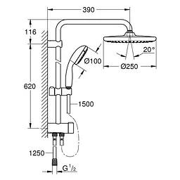 Душова система Grohe QuickFix Vitalio Start System 250 26817000, Хром - мініатюра 2