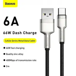 Кабель Baseus Cafule Cable USB to Type-C 66W 2m CAKF000201 Black - мініатюра 3