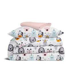 Дитяча постільна білизна в ліжечко SAFARI ANIMALS CS12, рожевий (AnimalsFaceRoseGrey_40Rose_140)