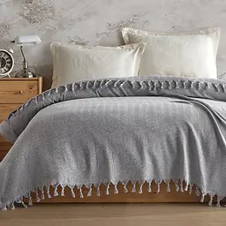Покривало-плед з бахромою 200х230 Смужка сірий LoveYouHome - мініатюра 1
