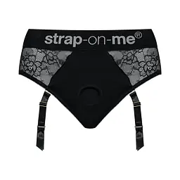 Мереживні труси для страпону з підв'язками для панчох Strap-On-Me Harness Diva L (чорний) - мініатюра 11