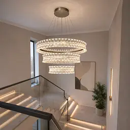Підвісна LED-люстра Diasha MD3529/800+600+400CG для вітальні, зали та сходів, 122 W, пульт, 78 см, 15-25m2