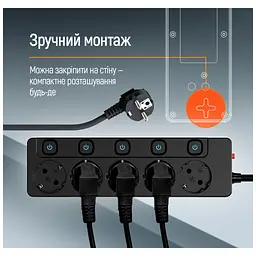 Мережевий фільтр живлення ColorWay CW-PSEA55SBK 5 розеток 5м (CW-PSEA55SBK) - мініатюра 11