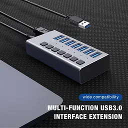 USB hub Acasis H707 на 7 портів USB 3.1 з окремими перемикачами (Сірий) - мініатюра 6