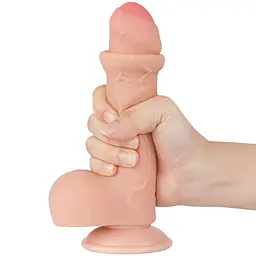 Фалоімітатор LoveToy Sliding-Skin Dual Layer Dong 7" 18.3 см тілесний - мініатюра 2