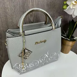 Сумка жіноча маленька через плече крос-боді стильна з вишивкою Сіра (1217С) - мініатюра 7