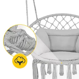 Крісло-гойдалка 4FIZJO Boho Dream 80 см з подушкою, підвісна, плетена Grey (P-5905973404532) - мініатюра 6