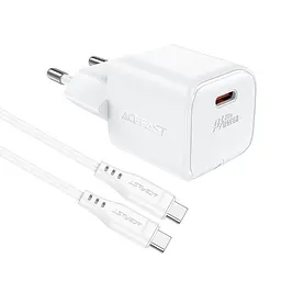 Зарядний пристрій Acefast A77 mini Type-C PD30W GaN білий + кабель Type-C to Type-C - мініатюра 3