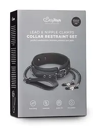 Нашийник EasyToys Leather Collar With Nipple Chains (чорний) - мініатюра 6