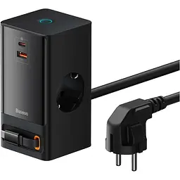 Мережевий зарядний пристрій Baseus PowerCombo Digital PowerStrip 2AC+1U+1C+Retractable-C 65W Black (PSLR000301) EU [96292] - мініатюра 2