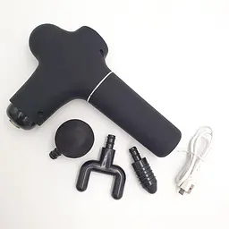 М'язовий масажер для тіла ручний акумуляторний портативний 3 насадки Fascial Gun mini чорний - мініатюра 2