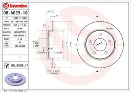 Диск гальмівний невентильований Mazda 3, 5 99-14р Brembo (08.A029.11) - мініатюра 2
